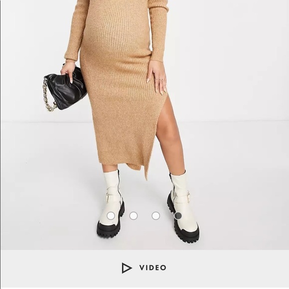 Asos Neutral Ribbed camel tan Maternity Maxi long sleeve dress - Picture 2 of 14